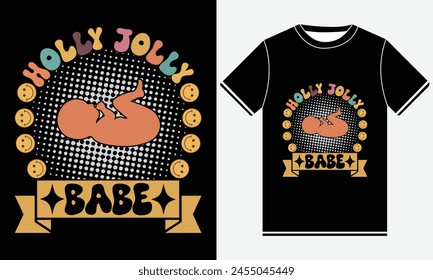 Holly Jolly Babe Groovy T-shirt Design - Colorful  T-shirt - Floral vector illustration art - Gardening Tshirt Design Template -Vintage gardening t-shirt design - Print