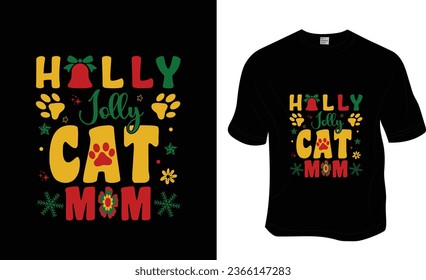 Holly Jolly Cat Mom, Retro, Groovy, Christmas T-shirt Design. ready to print for apparel, poster, and illustration. Modern, simple, lettering t-shirt vector