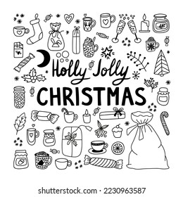 Holly Jolly Christmas clipart collection. Hand drawn doodle vector illustrations