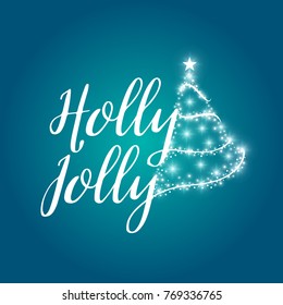 Holly Jolly Christmas icon design. Lettering design with Christmas tree. illustration for your graphic design.