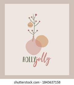 Holly Jolly Christmas Modern Minimal Card. Mid Century Abstract Hand Drawn illustration.