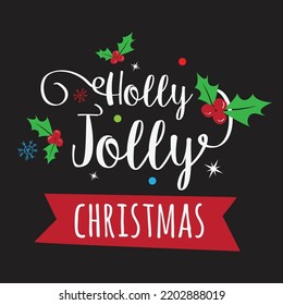 Holly Jolly Christmas Text With Poinsettia Ornament