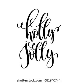 holly jolly hand lettering inscription to winter holiday greeting card, Christmas banner calligraphy text quote, vector illustration 