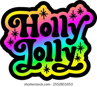 holly jolly merry christmas colorful bright rainbow graphic design