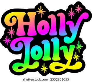 holly jolly merry christmas colorful bright rainbow graphic design