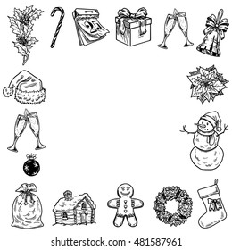 Holly jolly Merry Christmas vector set of icons