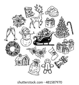 Holly jolly Merry Christmas vector set of icons