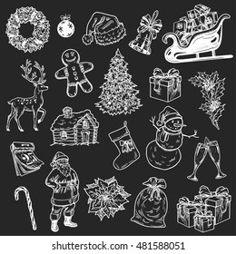 Holly jolly Merry Christmas vector set of icons