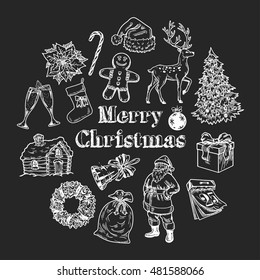 Holly jolly Merry Christmas vector set of icons