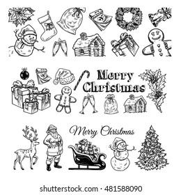 Holly jolly Merry Christmas vector set of icons