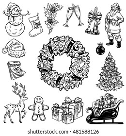 Holly jolly Merry Christmas vector set of icons