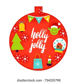 Holly Jolly Papercut Concept. Vector Illustration. Merry Christmas.
