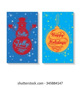 Holly Jolly - quote in a snowman. Christmas lettering for post card, posters, banners, flyers. Happy Holiday quote in a christmas balls. Vector lettering collection