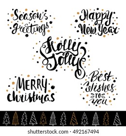 Holly Jolly/ Seasons greeting/ Best wishes to you/ Merry christmas/ Happy New Year-Christmas holiday collection handwritten unique lettering for greeting cards, stationary, gift tags,  invitations