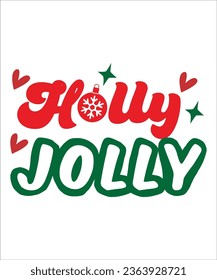 Holly Jolly SVG, Retro Christmas SVG,Christmas T-Shirt Design,Design Bundle,Typography Design,christmas svg, Cut Files