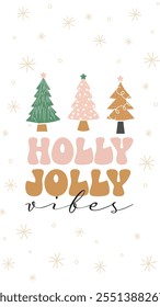 Holly Jolly Vibes Minimalist Christmas Phone Wallpaper with Pastel Trees. Perfect for digital phone backgrounds, holiday greeting cards, social media designs, and festive digital projects