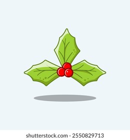 Holly Leaf Christmas Elements Chrismast Decoration. Vector Cartoon Illustration