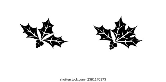 Holly leaf Christmas icon. Element for design. Holly berry Christmas symbol black icon illustration