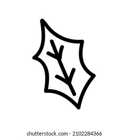 Holly leaf, isolated simple hand drawn illustration in black and white doodle style