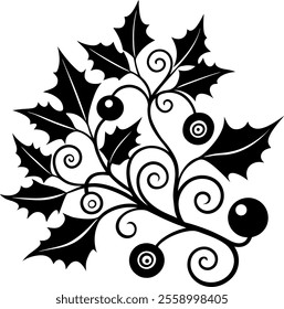 holly, leaves, berries, element, clipart, circut, Silhouette