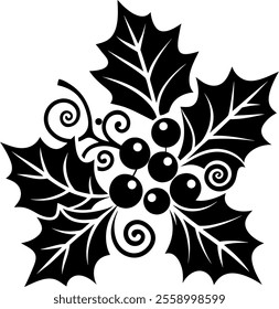 holly, leaves, berries, element, clipart, circut, Silhouette