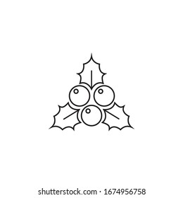 Holly Leaves And Berries Line Icon. Vector