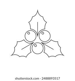 Holly Leaves And Berries Line Icon. Vector