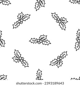 Holly leaves doodle vector seamless pattern on white background
