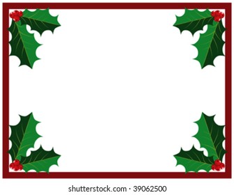 Holly Leaves and Red Berries against a white background.
