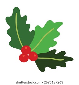 Holly leaves with red berries vector, Christmas decoration illustration