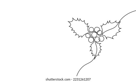 Holly mistletoe one continuous line art element. Line art sketch hand drawn Christmas New Year greeting card symbol vector illustration