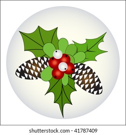 Holly mistletoe and pine-cones