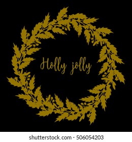 Holly and mistletoe wreath. Christmas And New Year Greeting card, Typographical Background, vector illustration