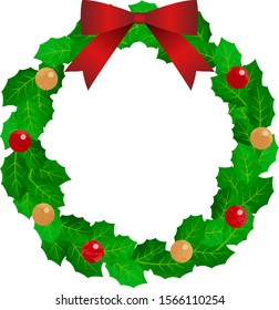 holly natural green circle wreath with ornaments
