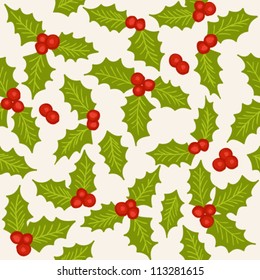 Holly - natural winter seamless pattern - christmas background