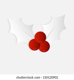 Holly Paper Symbol With Red Berries Vector For Christmas Design