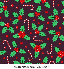 Holly Pattern, Christmas Pattern. Vector Illustration