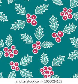 Holly Pattern. Endless Vector Background.