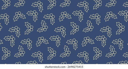 Holly Padrão No Fundo Azul Com Folhas Contorneadas Brancas Para Decoração De Natal E Design De inverno