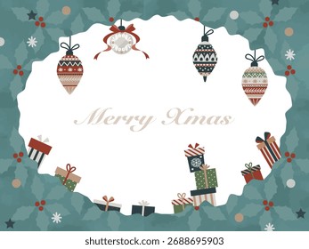 Holly Pattern and Ornament Christmas Frame Illustration (Watercolor Style)