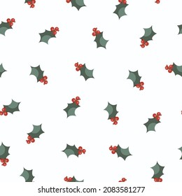 Holly con el patrón de navidad de las bayas rojas. Fondo floral de invierno. Ilustración de material vectorial