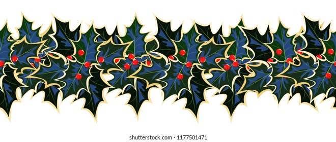 Holly. seamless horizontal pattern