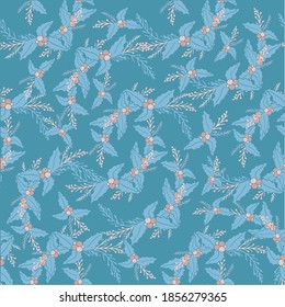 Holly seamless pattern pink blue pastel color pattern for web, for print, for wrapping paper, for wallpaper, for winter holiday design