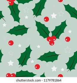 Holly seamless pattern vector illustration on green background