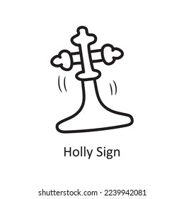 Holly Sign Vector Outline Icon Design illustration. Medieval Symbol on White background EPS 10 File