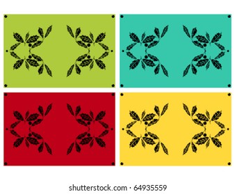 Holly silhouette designs on different color backgrounds