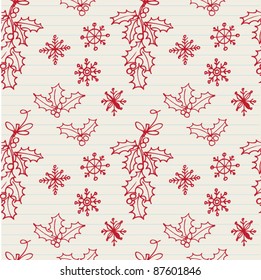 Holly and snowflake seamless pattern