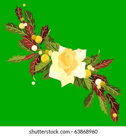 Holly S-shaped arrangement with central rose in light gold