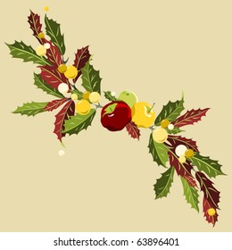 Holly S-shaped arrangement with three apples