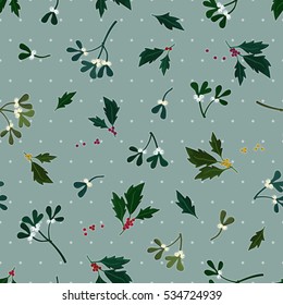 Holly tree and mistletoe - vector background